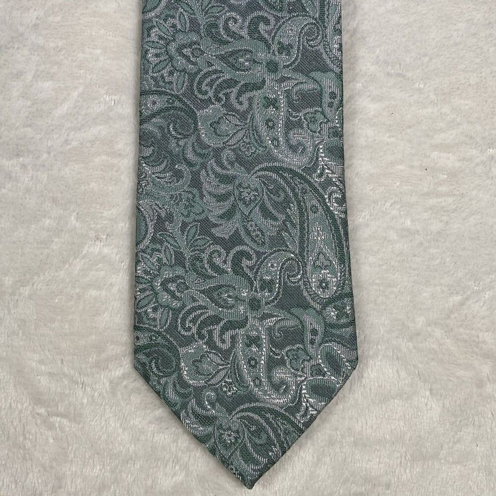 Michael Kors Men's Tie Sage Mint Green Metallic Silver Silk Blend Wedding Beachy